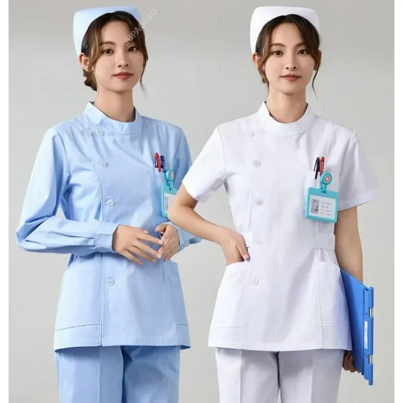 New Nurse Uniform Women's Short Sleeved Winter Short Split Suit Long Sleeved Blue Hospital Nursing Home Worker Work Uniform