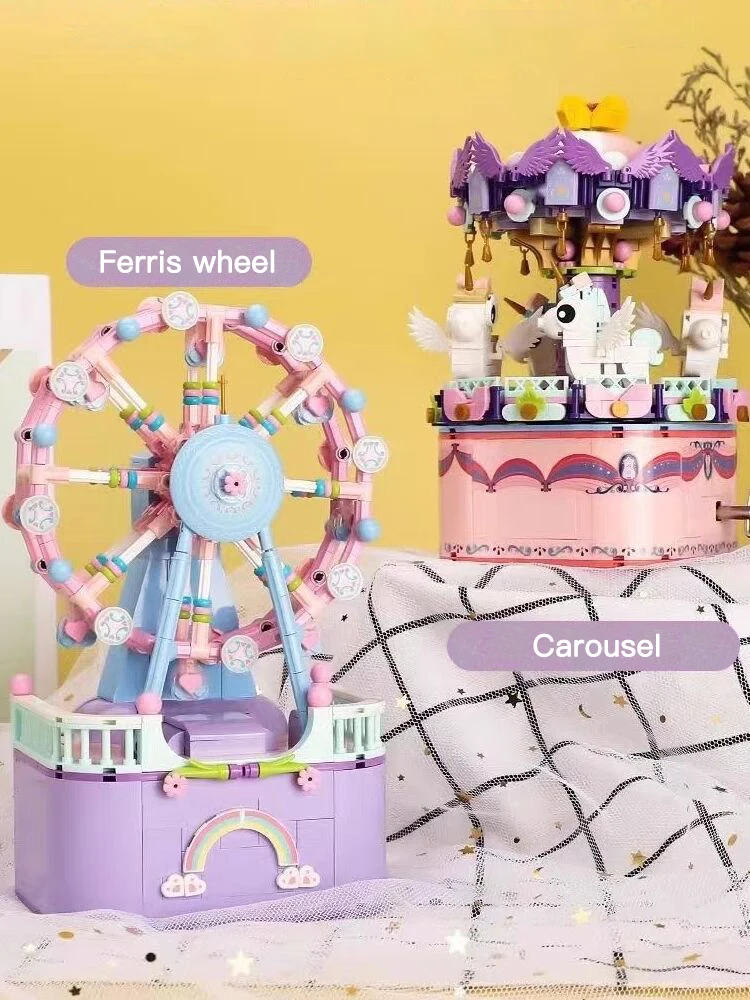 WLtoys 3002 710PCS Mini Building Blocks Music Box Building Rotating Carousel Ferris Wheel Building Block For Girls Children Toys