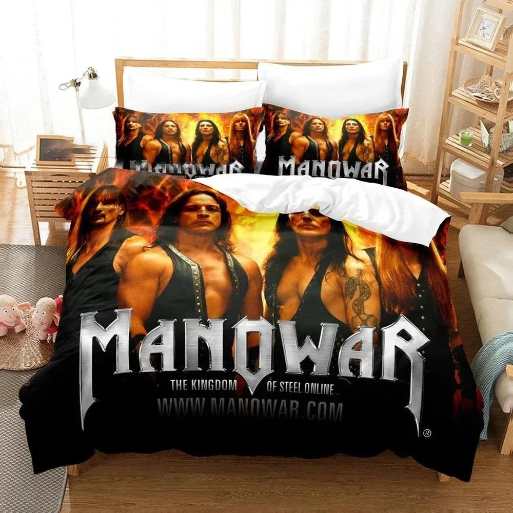 

3D Print Heavy Metal Band Manowar Bedding Set Duvet Cover Bed Set Quilt Cover Pillowcase Comforter king Queen Size Boys Adult