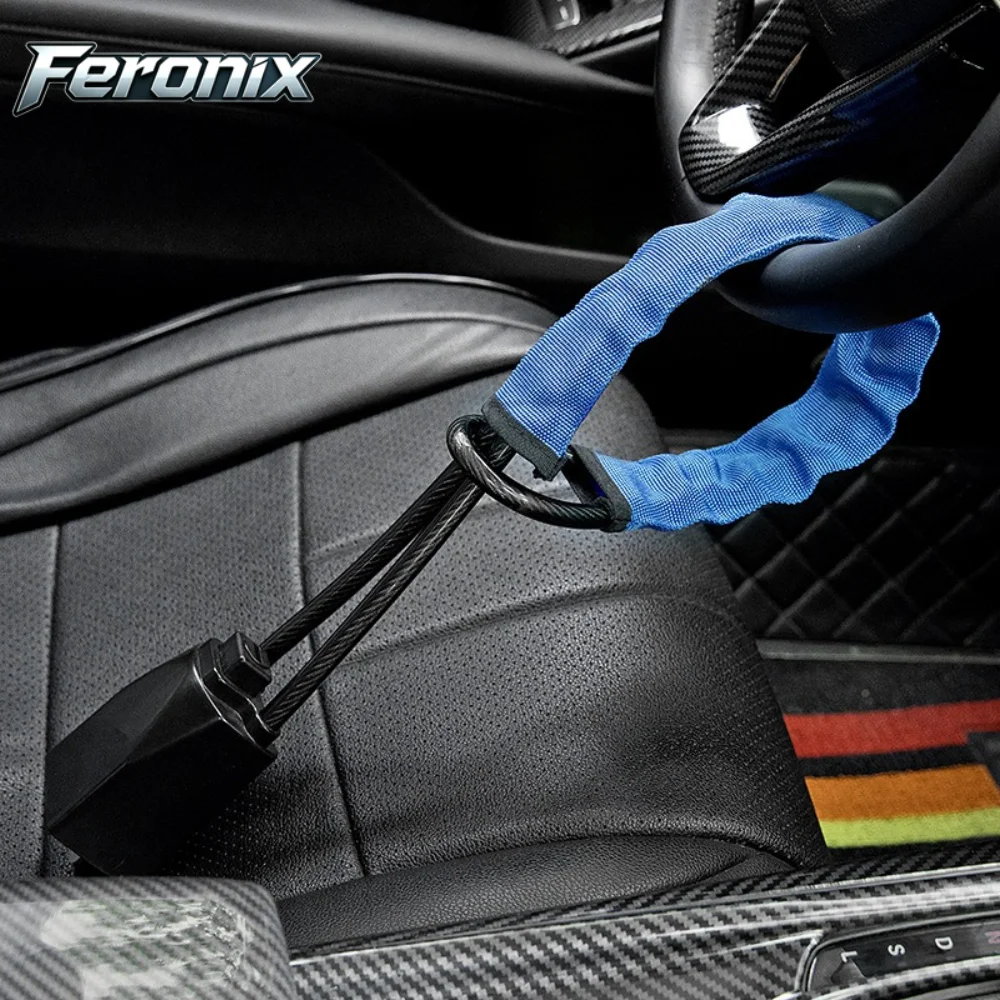 Feronix Universal Car Steering Wheel Steel Lock Seat Belt Anti-theft Lock Buckles Sturdy Lock Theft Prevention Anti Device Lock