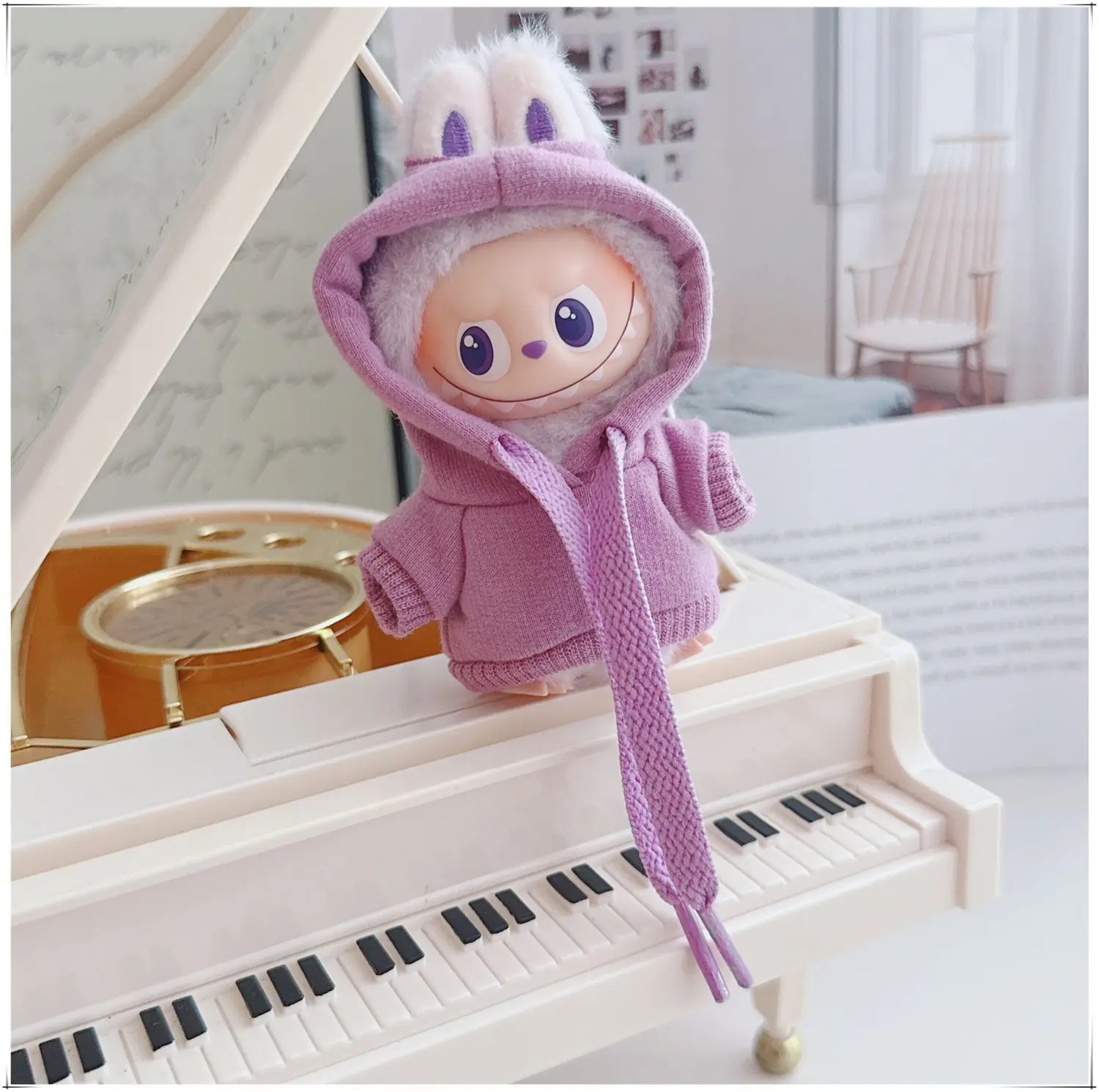 

For 10cm 4th Gen Mini Labubu Pin for Love Series 8-Color Sweatshirts 10cm Mini Labubu 4.0 Heart Code Doll Clothes