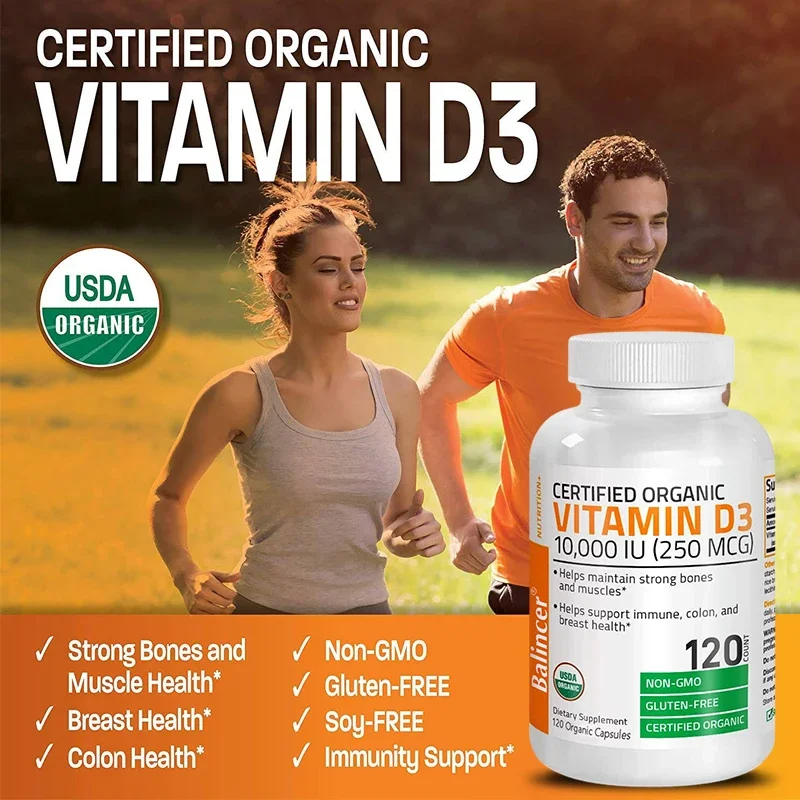 Vitamina D3 10,000IU (250MCG) - Salud de huesos, músculos y cólon, sin OGM, sin gluten