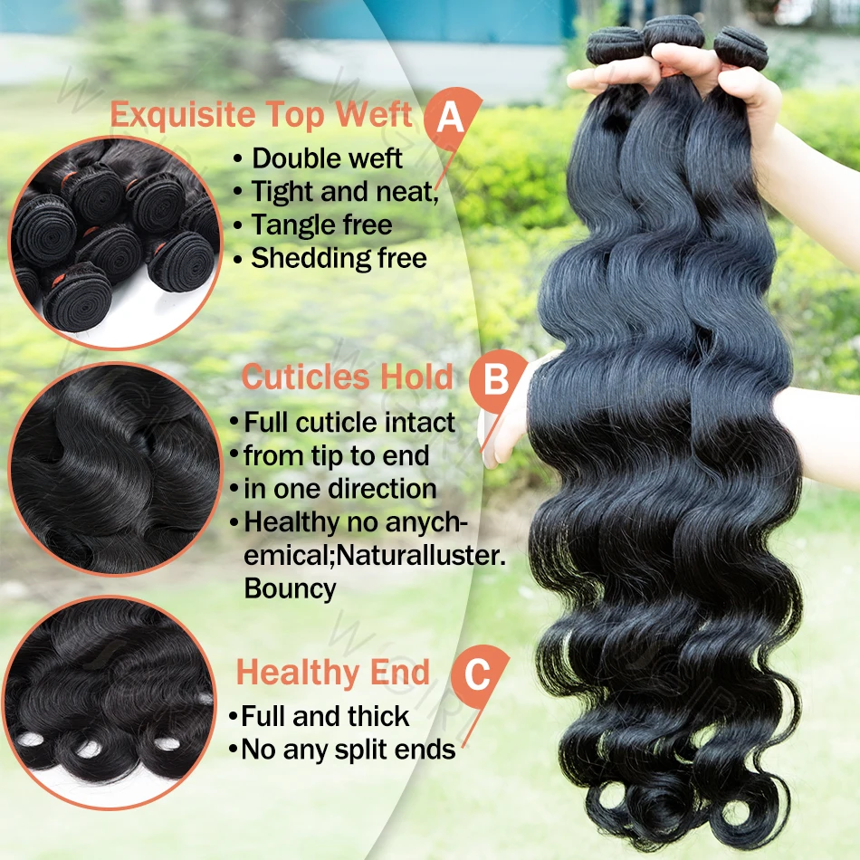 WIGIRL 30 Inch Body Wave Human Hair Bundles Remy Hair Water Wavy Brazilian Hair Bundles Weave Bundles 1/2/3 PCS Human Hair