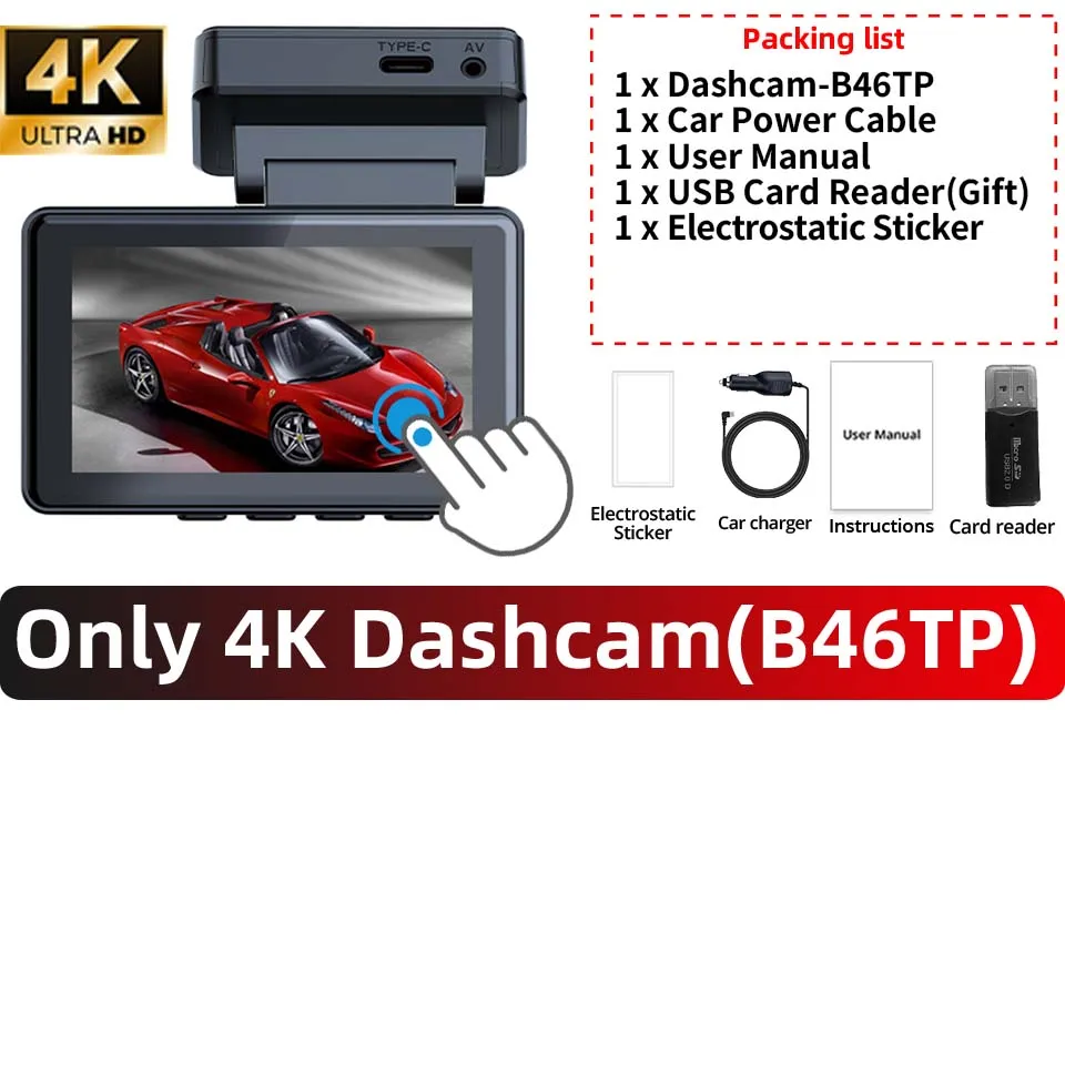 Acceo 4K Dashcam 2.5K High-definition Touchscreen with GPS WIFI Optional 2.5K Rear Camera ADAS Car Video Recorder Car Black Box