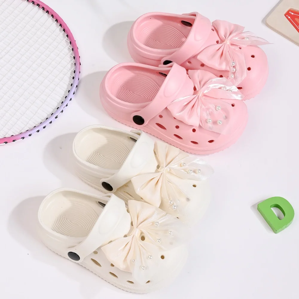 Children's Slippers Summer Girls Lace Bow Cute Anti-Slip Open-Toe Clogs Infant Toddler and Big Kids Sandals
