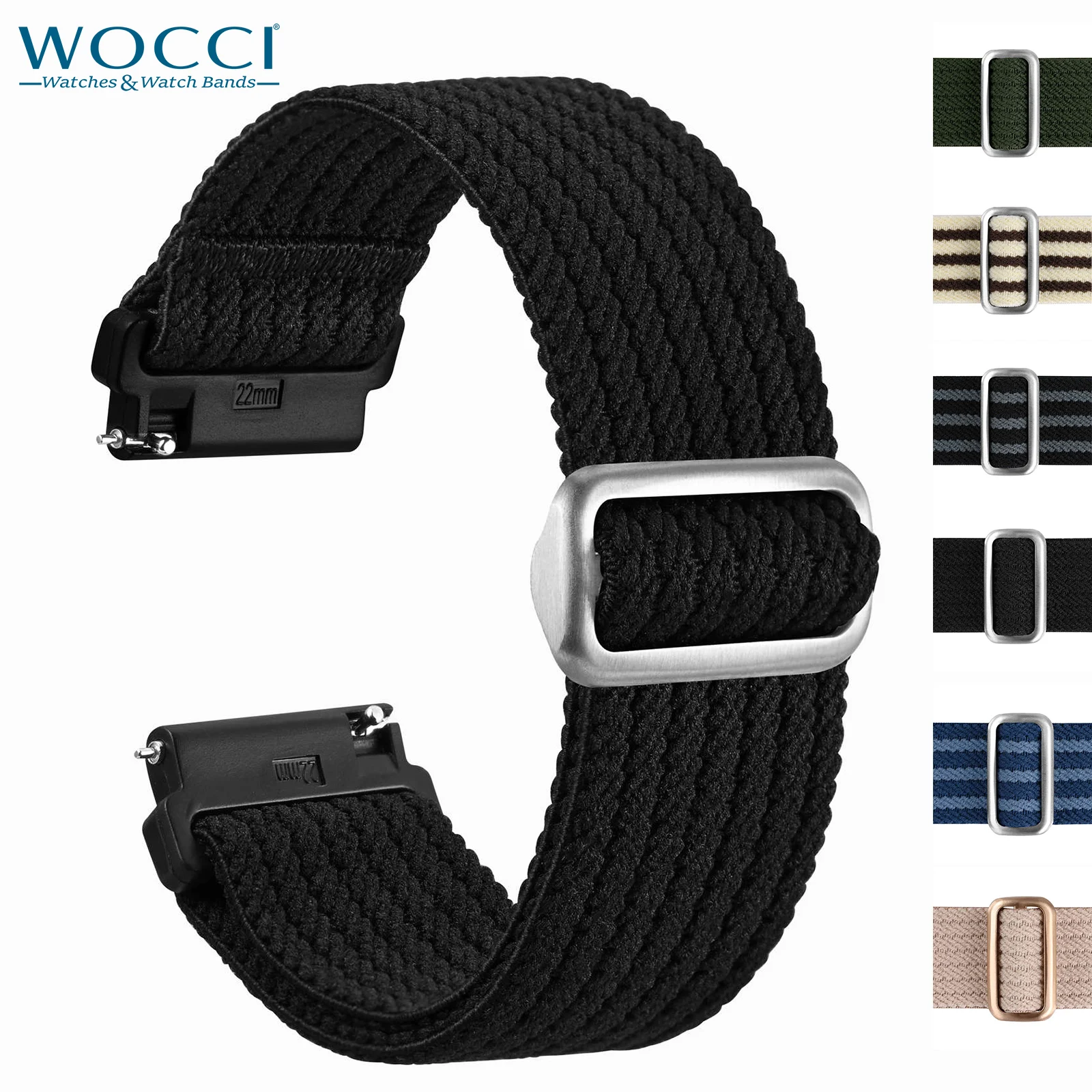 WOCCI Tough Woven Nylon Watch Bands with Slide Buckle, Quick Release 16 18 19 20 22 24mm Strap for Men Women Fits Two Wrist Size