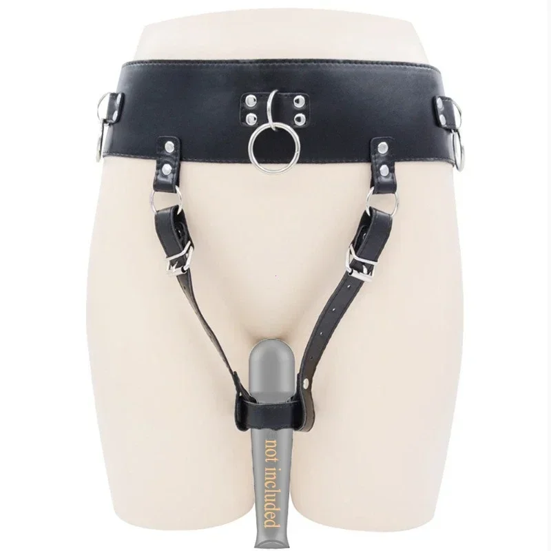 BDSM Leather AV Wand Vibrator Holder Harness Woman,Forced Orgasm Sex Suit Lingerie,Chastity Belt,Bondage Restraints Adult Games