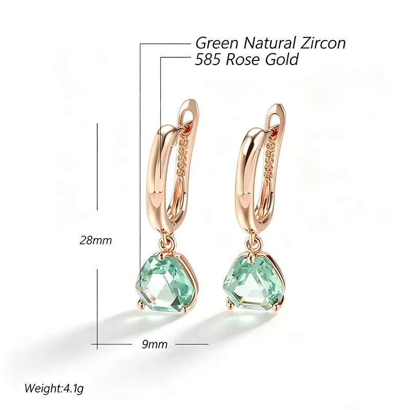 Kinel Hot Unique Green Stone Bride Drop Earrings for Women Fashion 585 Rose Gold Color Party Accessories Daily Fine Jewelry