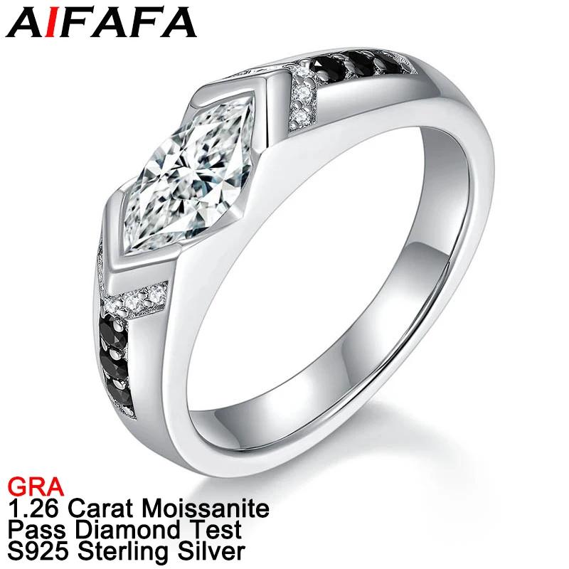 

AIFAFA 1.26 Carat White Black Moissanite Rings Plated Pt950 Special Shape Gem Thick Solid S925 Silver Jewelry Pass Diamond Test