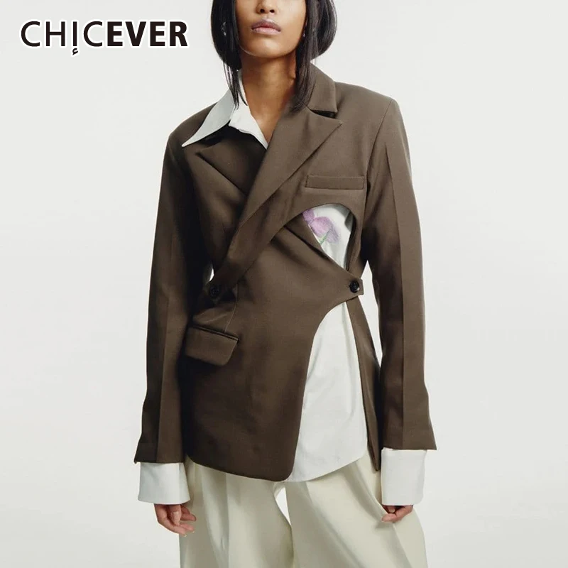 CHICEVER-Combinaison de poches épissées pour femmes, revers à manches longues, patchwork, découpe à boutons, vestes à la mode pour femmes, nouveau