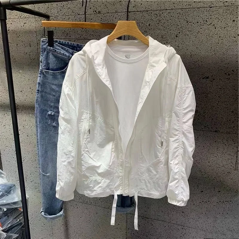 

Men's Casual Hooded Zipper Jaet Lightweight Spring Summer Faionable Loose Outerwear Sun Protection Pure Color Long Sve