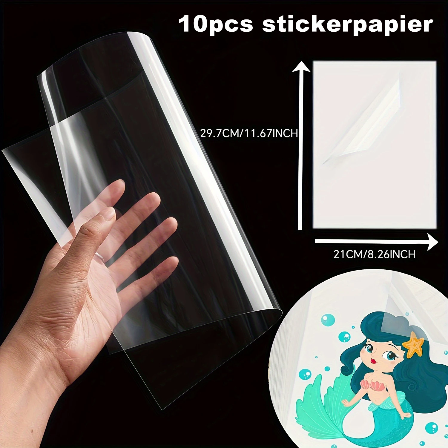 Impermeável Clear Printable Vinyl Sticker Paper, DIY Adesivos Etiquetas, Inkjet Printer, 10 Folhas, A4, 100% Transparente