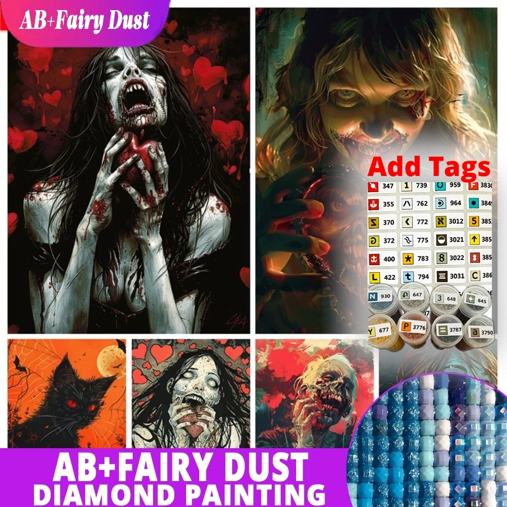 الجنية الغبار AB يأتي مع ملصقات DMC الرعب شبح الماس طقم الطلاء القط الأسود التطريز FullMosaic صورة فنية لتقوم بها بنفسك الغراب هال