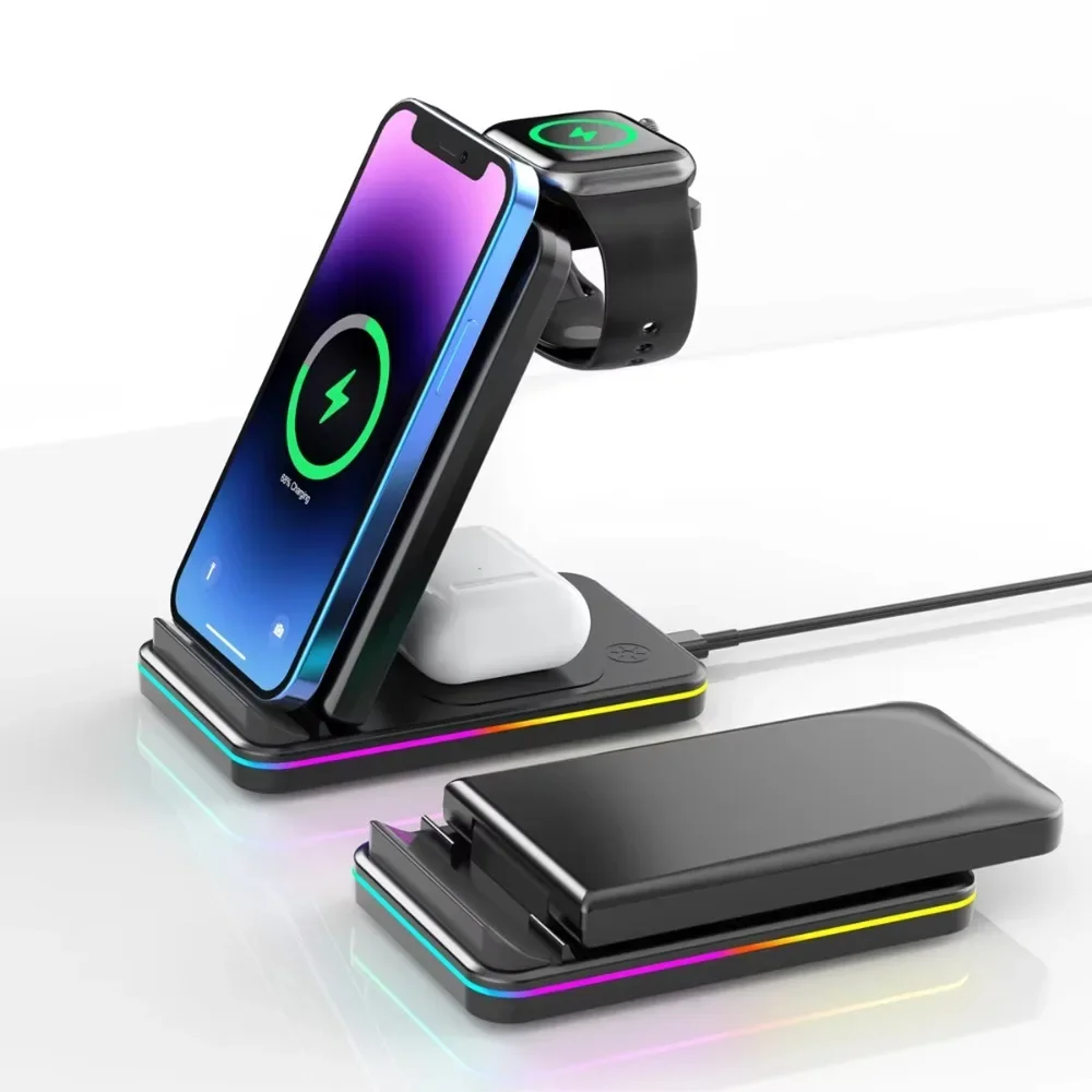 2024 Trend Foldable Fast 15W 3 in 1 Wireless Charger Stand  for Iphone 11 12 13 14 pro max Samsung Charging Station