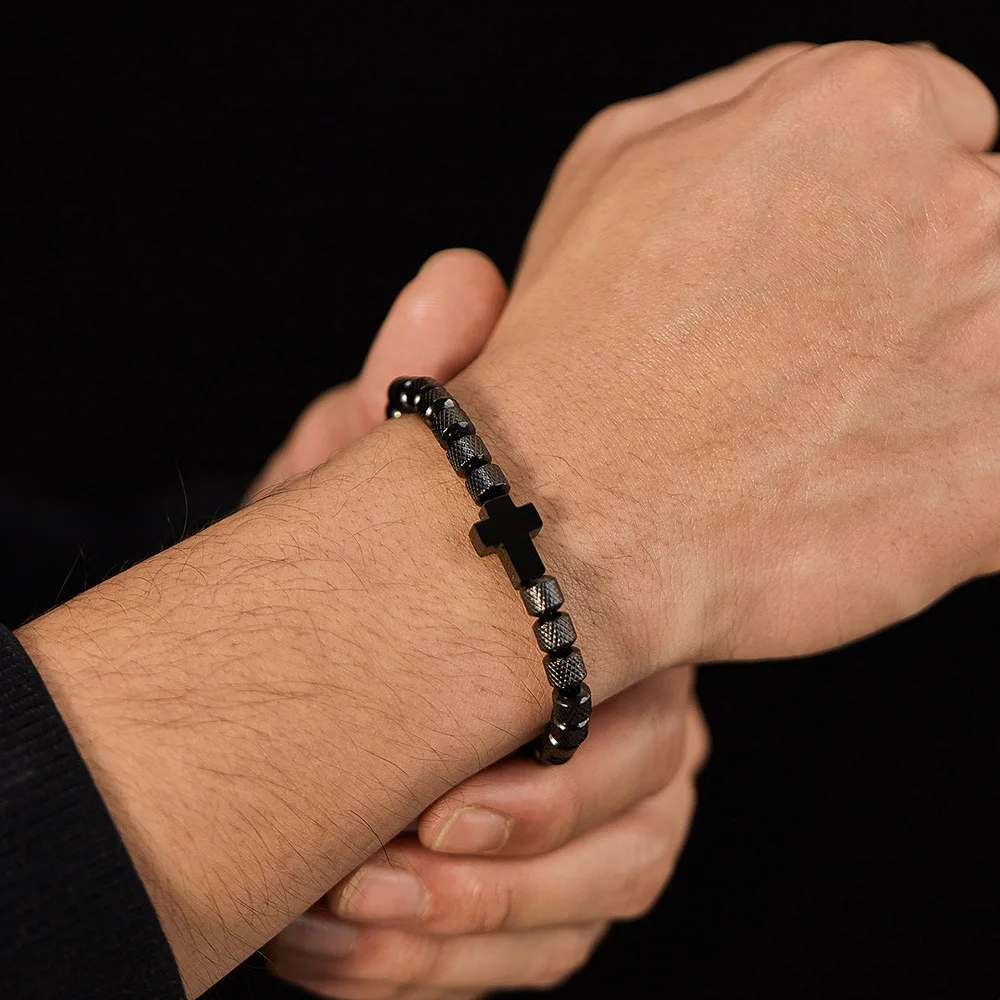 

Ailodo Stainless Steel Beads Cross Bracelet For Men Adjustable Rope Chain Party Wedding Bracelet Fashion Jewelry Birthday Gift