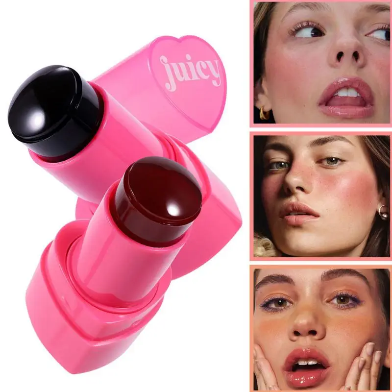 Jelly Tint Facial Blusher Wand Heart Design Moisturizing Lip Cheek Makeup Balm Double Use Vibrant Color Blush Stick For Holiday