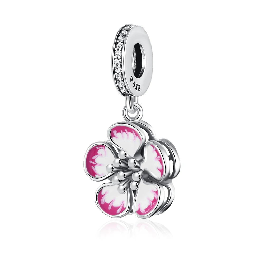 925 Sterling Silver Pink Perfume Charm Forever Mom Heart lotus Flower Pendant Bead Fit Original Bracelet Women DIY Jewelry