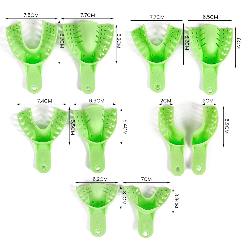 2pcs Disposable Dental Impression Tray Plastic Denture Tray Teeth Holder Plaster Trays S/M/L Oral Hygiene Dentistry Lab Material