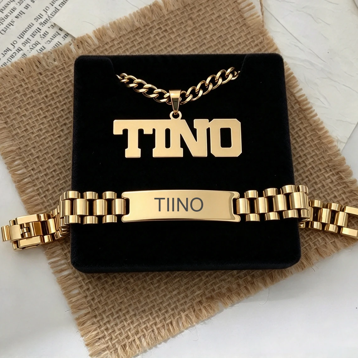 Personalized Custom Name Necklace Bracelet Punk Jewelry Set For Men Women Stainless Steel 5mm Cuban Chain Couples Christmas Gift
