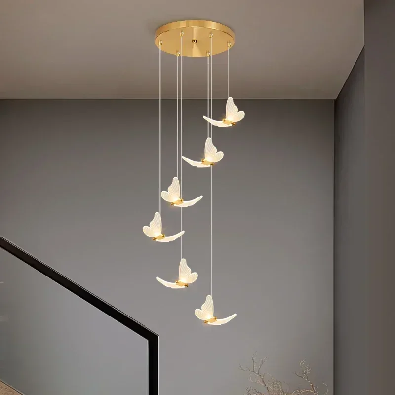 

Stair Duplex Villa Hall Transparent Bar Lamp Creative Simple Modern Light Luxury Living Room Butterfly Chandelier