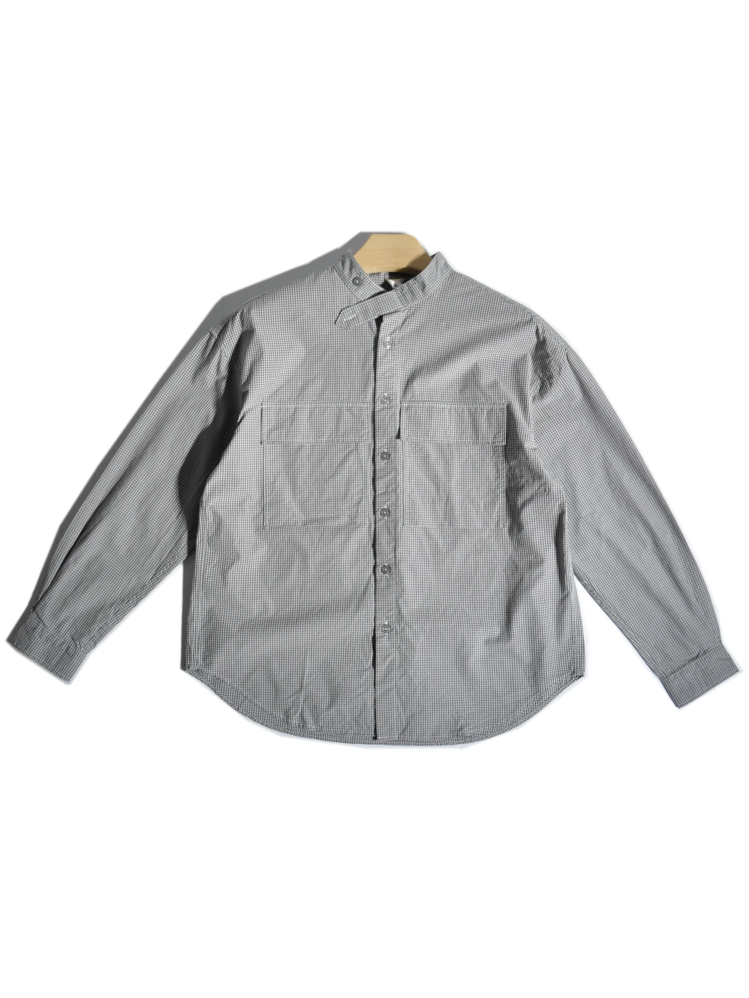 

Retro Japanese Sle Long Sve Pure Cotton Loose Fit irt with ket Youthful Casual Cheered Collar Stand up Menswear