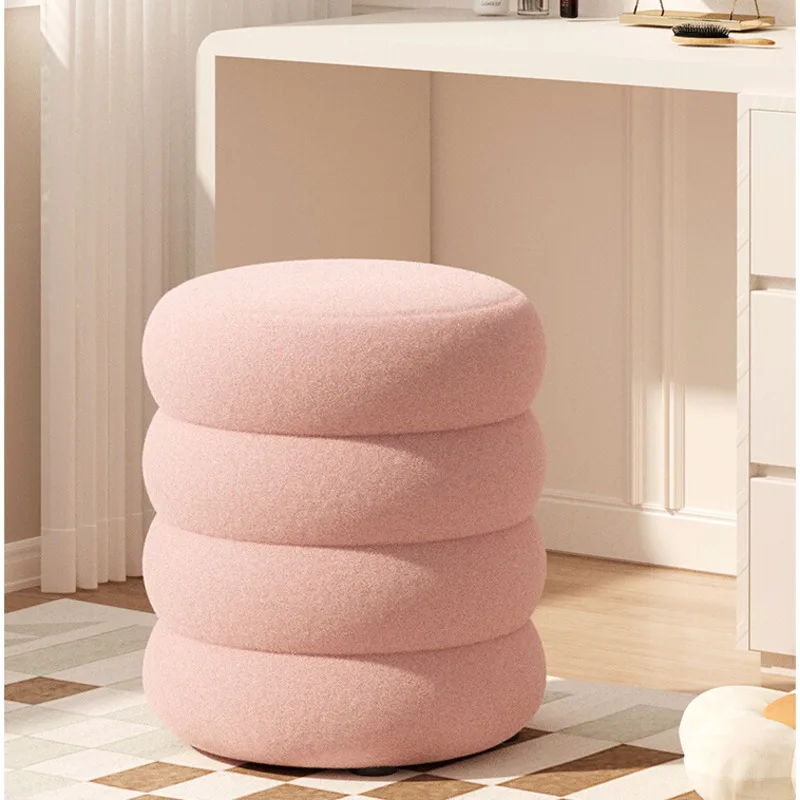 

Home Lamb Wool Stool 30cm High Living Room Ottoman Comfortable Low Seat Creamy Dressing Bench Upscale Makeup Chair