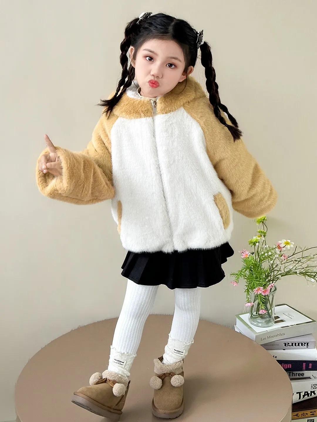 

Girls Thiened Fce Lined Cotton Jaet Winter Coat Warm Sli Inner Wear Straight Cut Long Sve Zipper Closure Hoodie