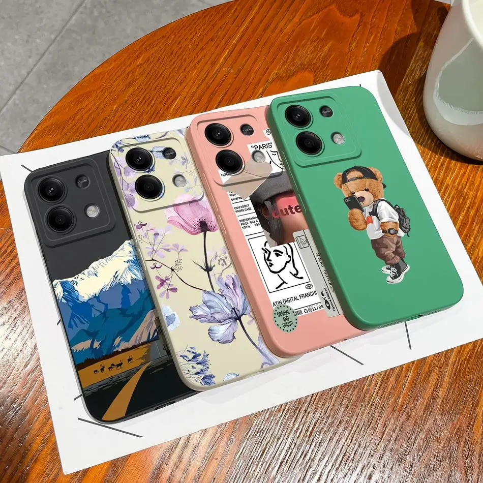 Casing ponsel Xiaomi Redmi Note 13 Pro, pelindung ponsel Anti jatuh silikon cair beruang untuk Redmi Note13 13Pro 4G 5G Capa