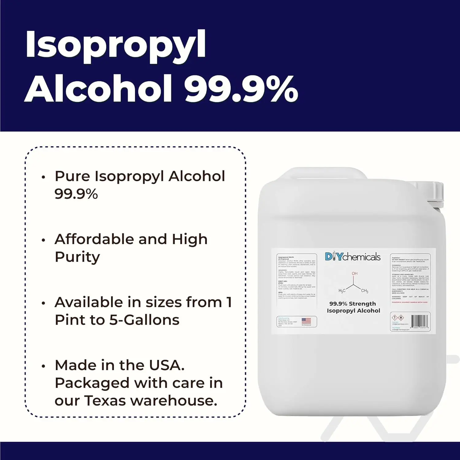 DIY Chemicals 99.9% Pure Isopropyl Alcohol – Industrial Grade IPA for Cleaning – Made in USA, 55 Gallon (7,040 Fl Oz)