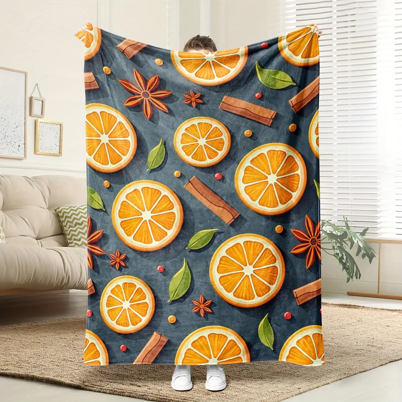 Orange spice pattern Blanket for Sofa Bed Travel Camping Living Room Office Conditioning Blanket for All Seasons Gifts