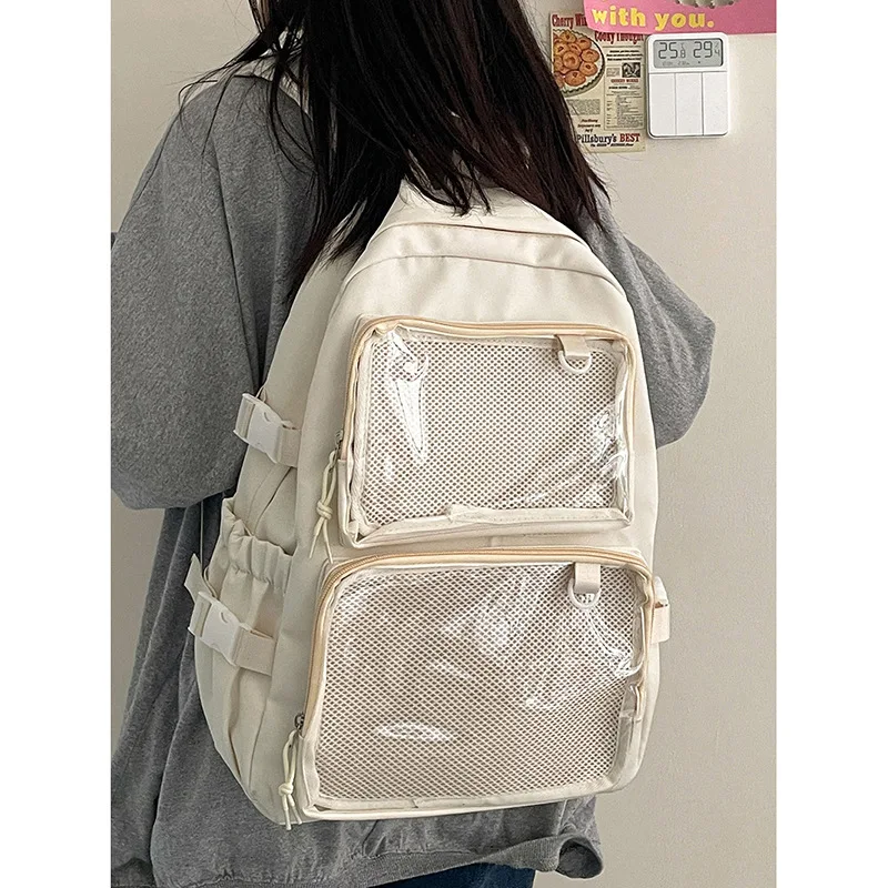 Japan Transparent Nylon Ita Backpack Student Large Capacity Laptop Rucksack 2 Clear Pockets For Pin Display Women Shouder Bag