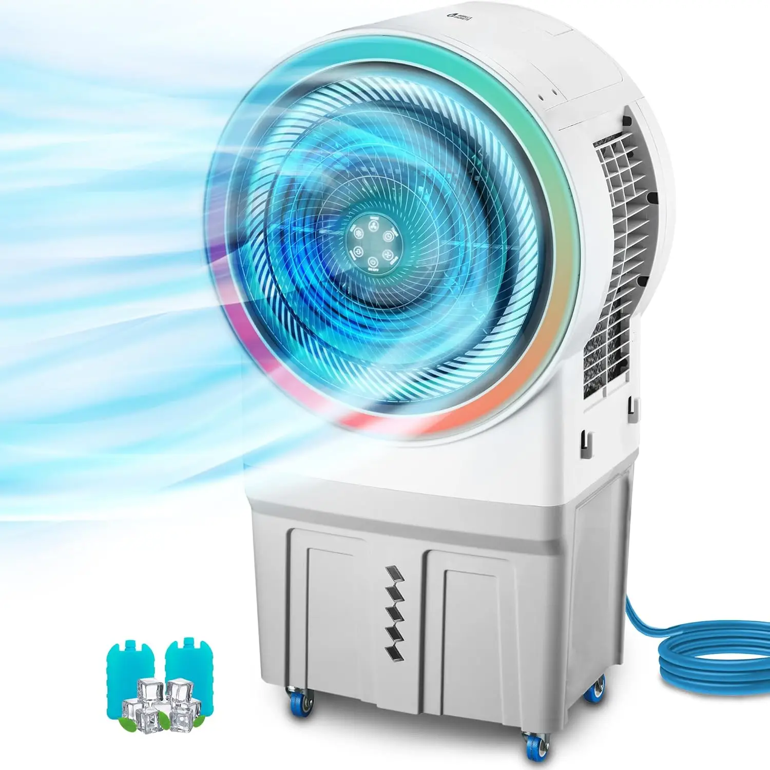 Hybrid Air Cooler for Home & Commercial Needs, 7 Gal Tank, Covers 2,100 SF, RGB Lights & Unique Circle Design, Residential & Ind