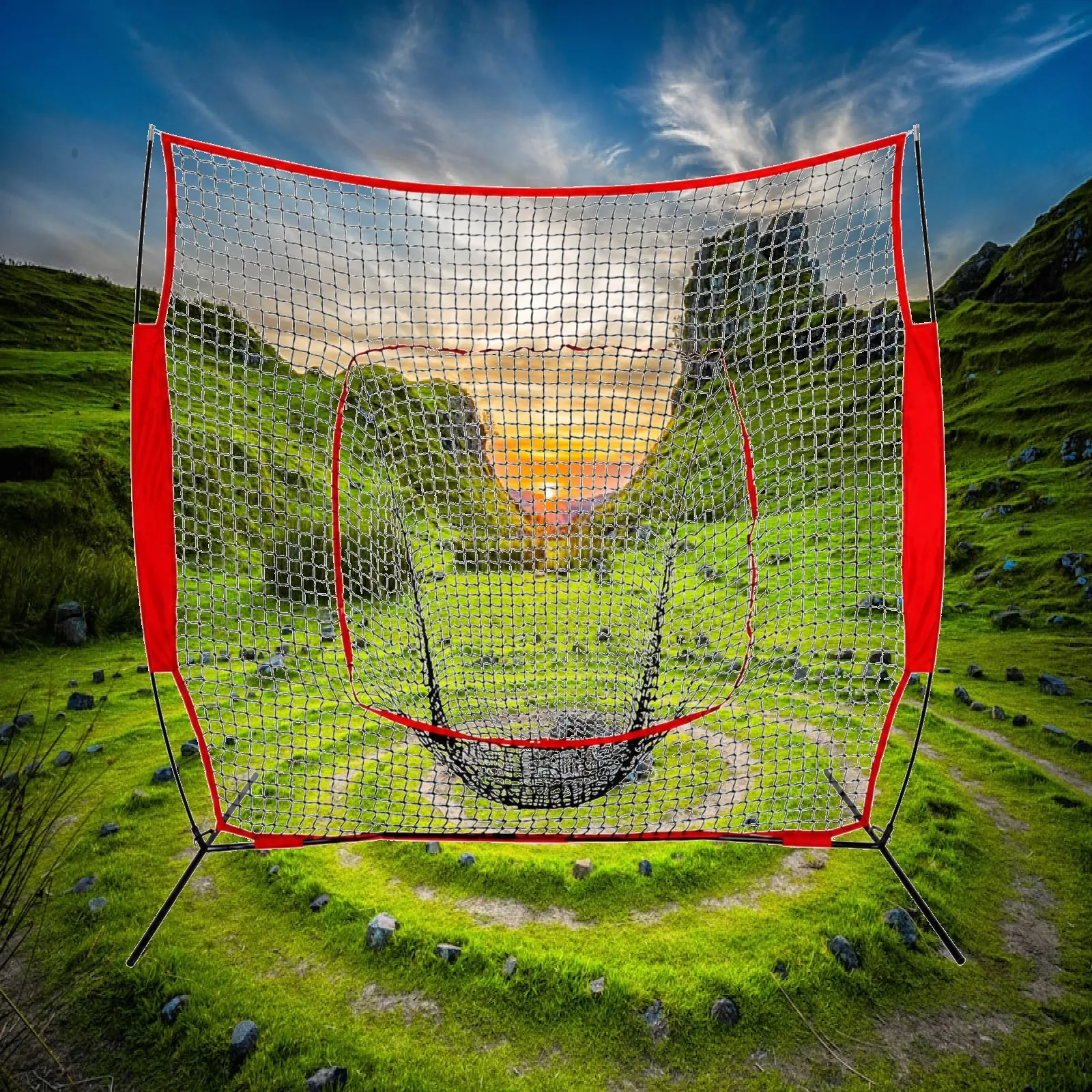 Polyester Baseball Net with Strike Zone for Batting Cages Training Practice Pitching Target 233x233cm Equipment
