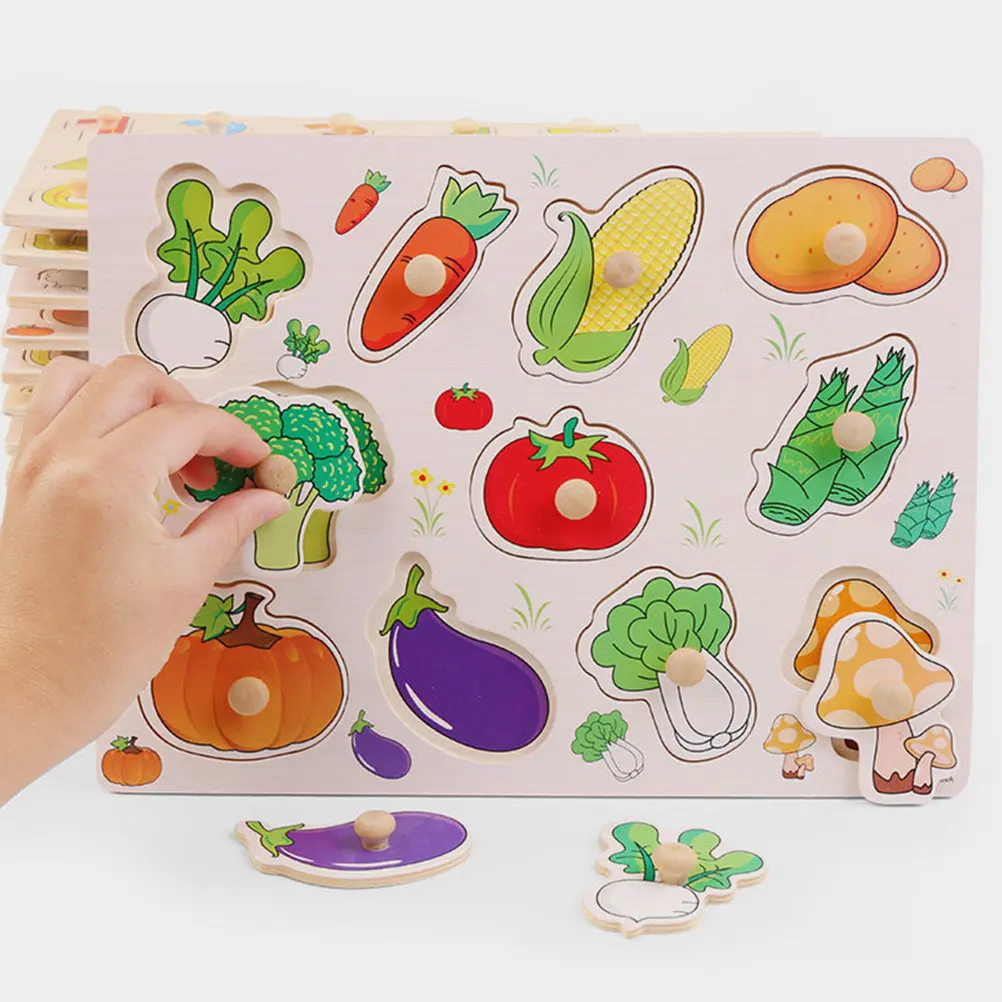 

Wooden Toddler Puzzle Fruit Hand Grasp Board Cognitive Development Early Learning Color Recognition Educational Interactive