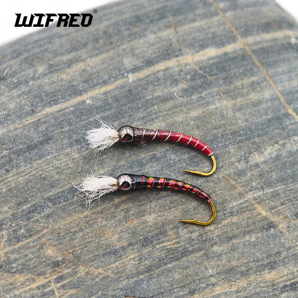 Wifreo 6шт эпоксидная смола зебра желе Midge Fly # 14, крючок нимфа с длинным хвостовиком, искусственные хирономы, личинка, приманка для ловли нахлыстом, приманка для форели