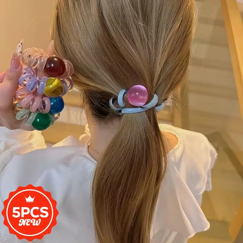 

5Pcs/set Sweet Temperament, Phone Line, Hair Loop, Women's Shining Wrapped Hair Rope, Versatile Temperament, New Hair Accessory