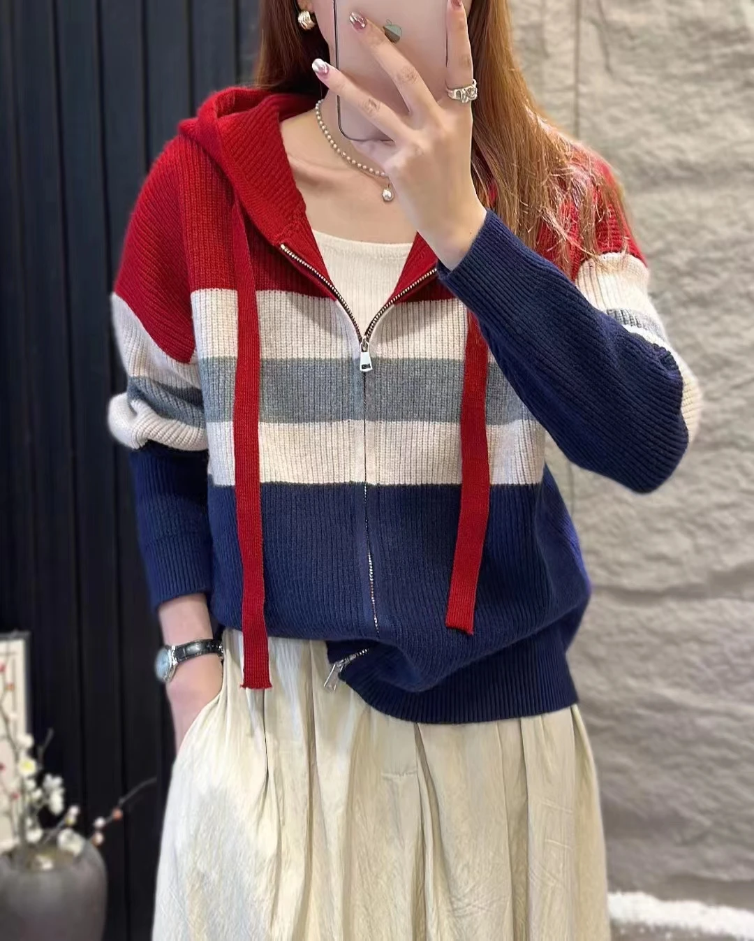 Cashmere Hooded Zipper Coat Knitted Cardigan Female Autumn Winter Zipper Cashmere Coat Women Casual Loose Solid Knitwear Women