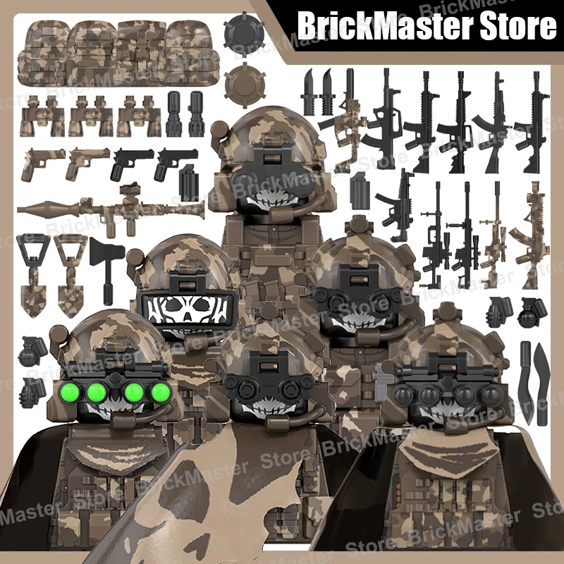 MOC City – blocs de construction des forces spéciales fantômes militaires, figurines de soldats de guerre, armure de Sniper de l'armée, cape, casque, pistolets, briques, jouet cadeaux