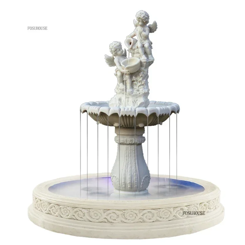 Europe Angel Courtyard Sandstone Water Fountain Ornament Villa Garden Fish Pond Water Feature Sculpture Decoration