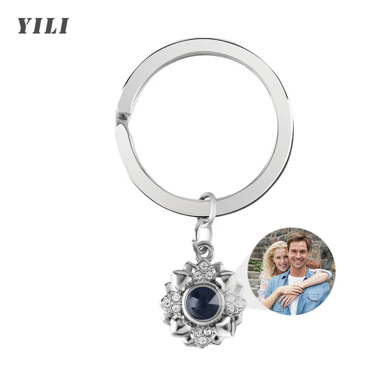 Personalized Picture Projection Keychain Custom Photo Keychain Sunflower Moon Pendant Keychains Memorial Gifts for Lover