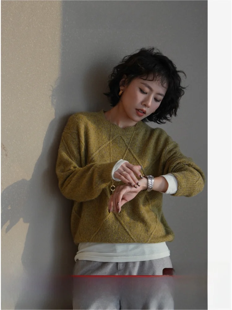 

Ultra-Fine Camel Pattern Sweater with Diamond Design 2025 Autumn Faion Hong Kong Sle Women's Knitted Woolen Top