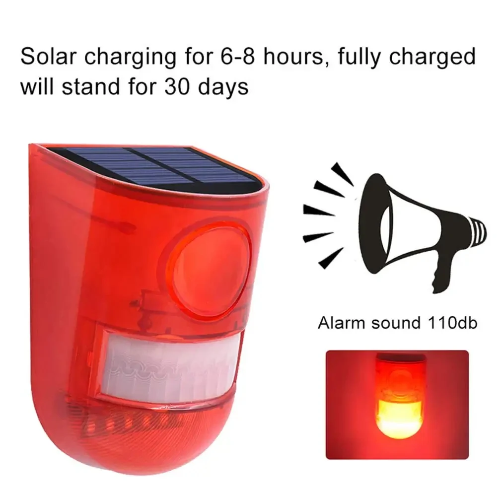 Solar Strobe Lights Motion Sensor Security Alarm 6LED Light Loud Siren for Personal Farm Villa Apartment Outdoor Yard