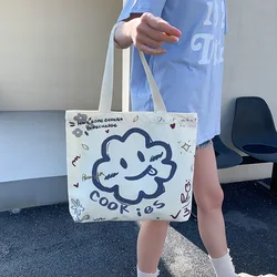 Ladies Casual Eco Handbag Reusable Large Capacity Cotton Bolsas Shopping Beach Bag Women Canvas Shoulder Shopper Tote Bag
