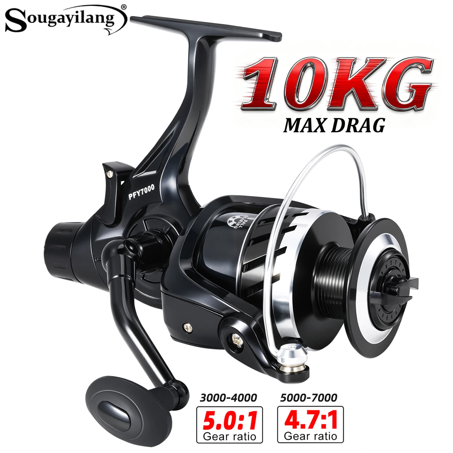 Sougayilang 3000-7000 Serie Spinnrolle 4,7:1/5,0:1 Übersetzungsverhältnis Max Drag 10 KG Süßwasser Universal Karpfen Angelrolle Pesca