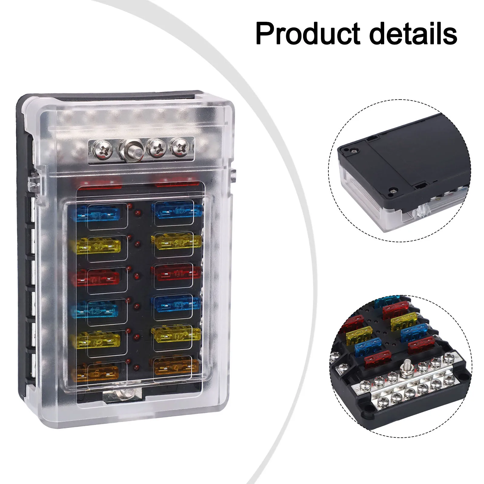 

For Vehicles LED Indicator Fuse 12V Fuse Box Black 12V Fuse Box With Indicator Optimal Conductivity Flame Resistant
