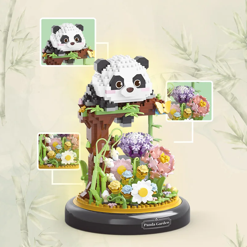 Flower Succulents Building Blocks Panda Owl Bonsai Tree Gardens Romantic Bricks Dust coverDIY Potted Plants Model Kids Kits Toys