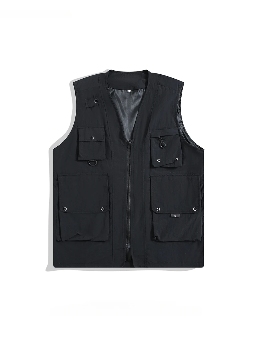 

Men's V-neck Sleeveless Workwear Zipper Vests Trendy Brand Functional Tactical Retro Multi-pocket Casual Loose Waistcoat Jacket