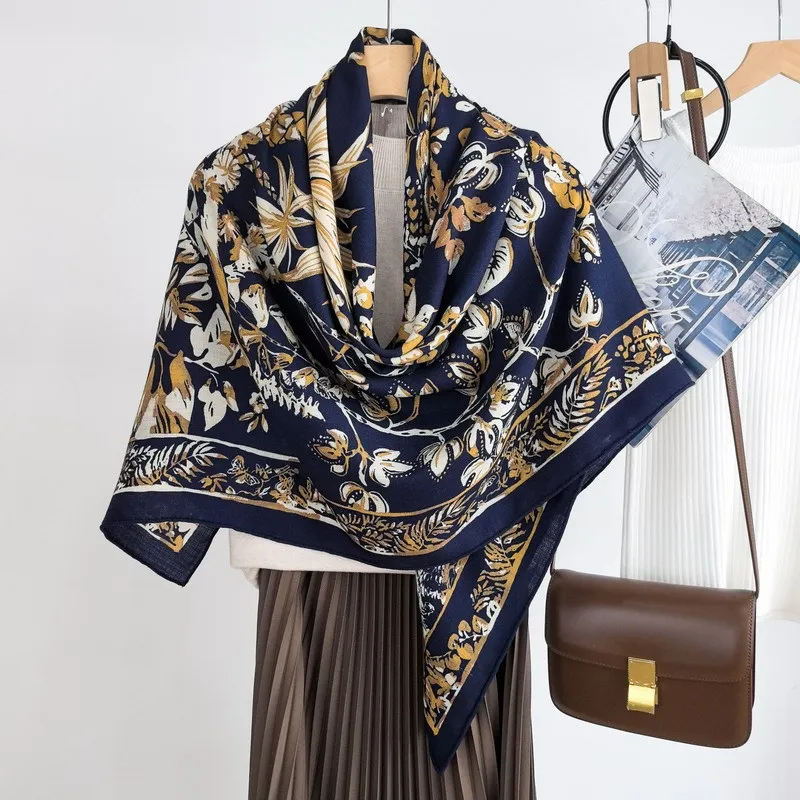 Luxury Designers Silk Wool Scarf 135CM Shawls Warm Soft Pashmina Wrap Stole Scarves Hand Rolled Edges Bandanas