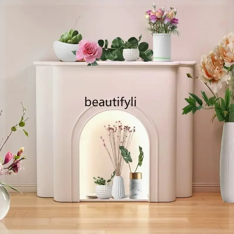 Q181  Artistic Minimalist Fireplace with Lights Multiple Wall Entrance Curio Cabinet Living Room Bedroom Decoration