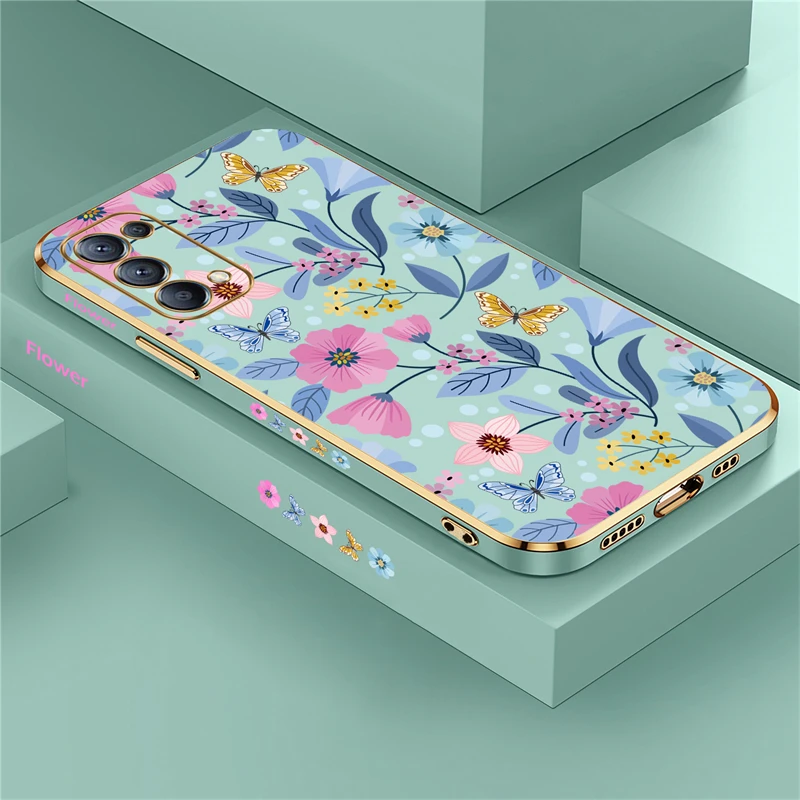 Flowers Silicone Case For OPPO Reno 5 Lite 2F 3 4 6 Pro Plus 7Z 8T 10 Soft Pattern Flower Plating Cover Coque